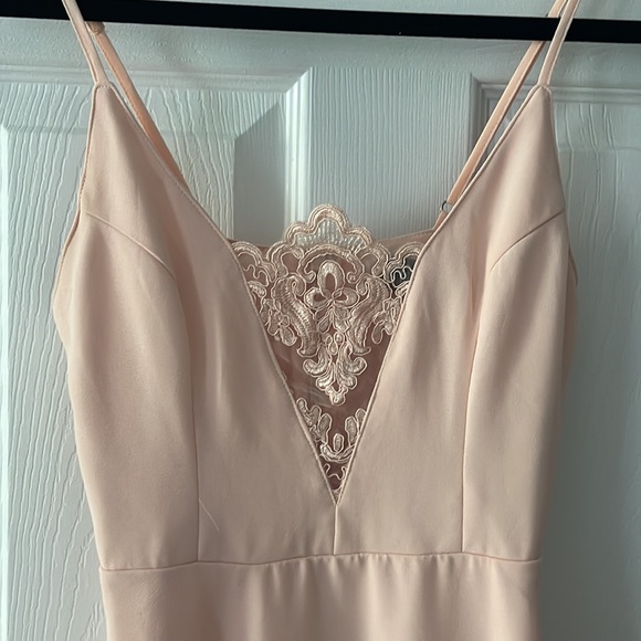 Lulus Pink Formal Skater Dress with Lace Detail - Picture 2 of 3